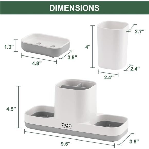 Bathroom Toothbrush Holder Organizer Set with Tumblers Soap Dish Counter Storage - Picture 3 of 7